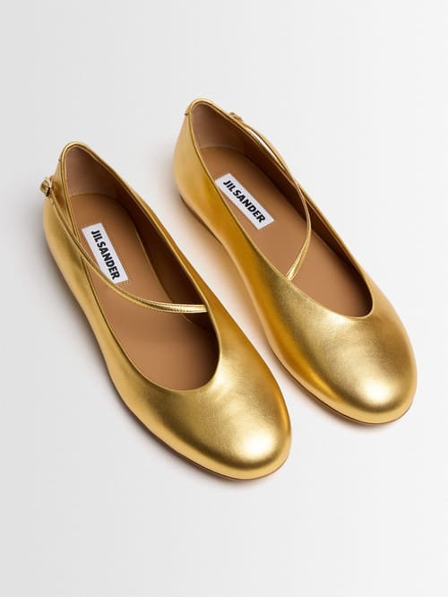 Jil Sander: Elyss metallisch Kalbleder Ballerinas