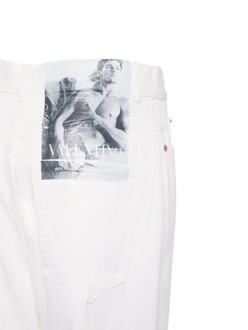 Valentino: High rise cotton denim wide jeans