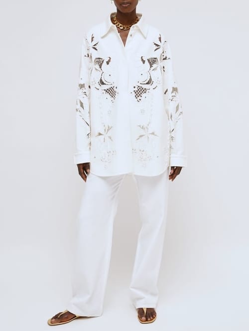Valentino: High rise cotton denim wide jeans