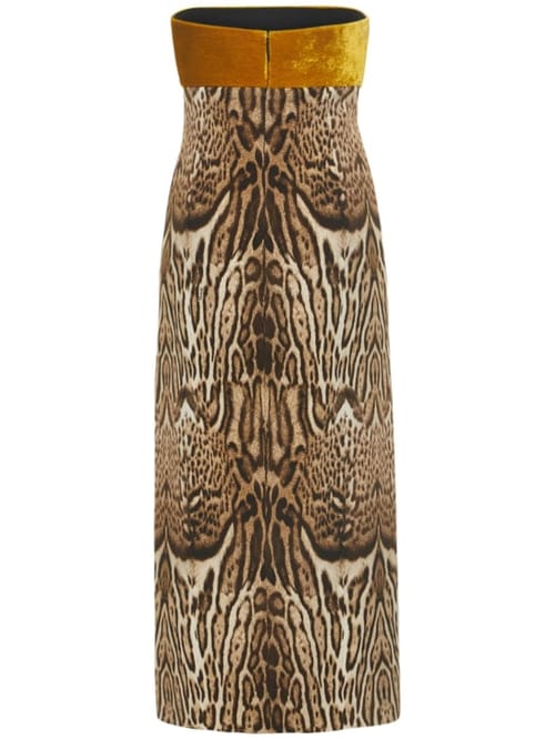 Roberto Cavalli: Vestido midi palabra de honor animalier