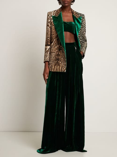 Roberto Cavalli: 光滑真丝混纺天鹅绒窄边上衣
