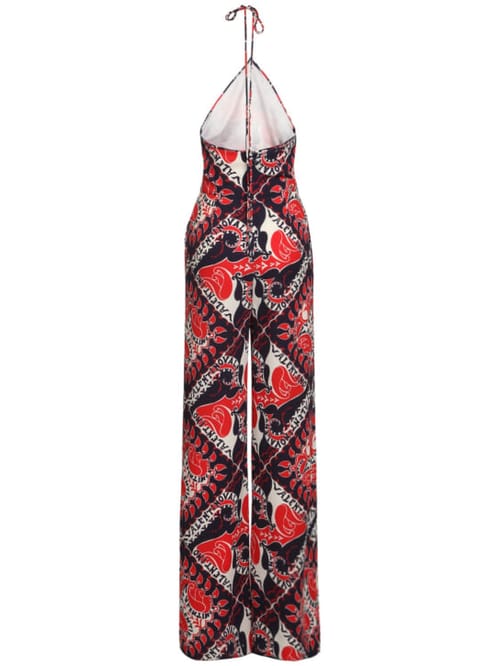 Valentino: 印花真丝绉纱绕颈连身裤