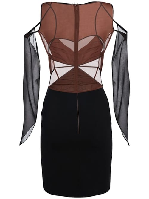 Nensi Dojaka: Fitted mini dress with sheer sleeves