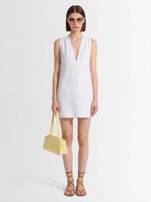 Alex Rivière Studio: Vestido corto evasé en mezcla de lino