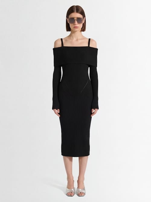 Andreadamo: Off-the-shoulder ribbed knit midi dress