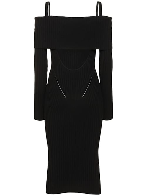 Andreadamo: Off-the-shoulder ribbed knit midi dress