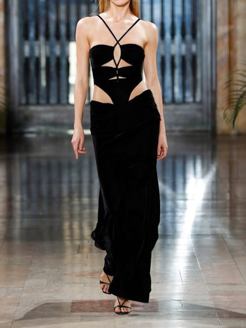 Patbo: Abito lungo in velluto con cut-out