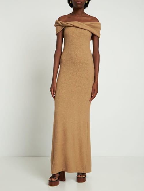Brandon Maxwell: Maxikleid aus Rippstrick mit Wollanteil