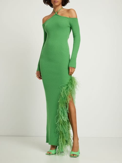 Giuseppe Di Morabito: Virgin wool maxi dress with feathers