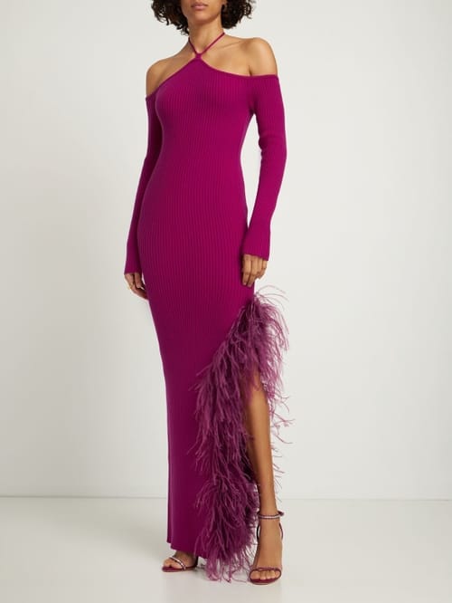 Giuseppe Di Morabito: Virgin wool maxi dress with feathers