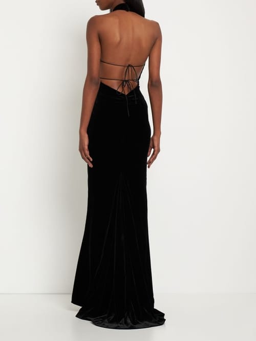Alessandra Rich: Vestido largo cut out con cuello halter