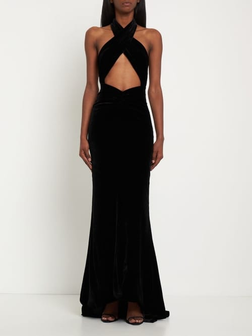 Alessandra Rich: Vestido largo cut out con cuello halter