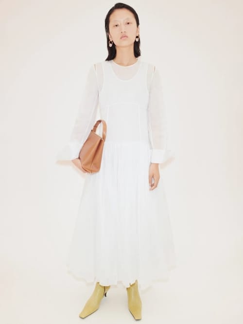 Jil Sander: Vestido midi de algodón con aberturas