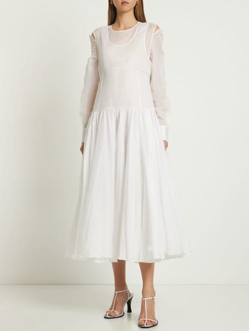Jil Sander: Vestido midi de algodón con aberturas