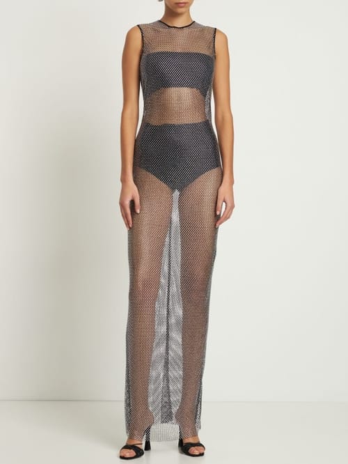 Giuseppe Di Morabito: Crystal-embellished mesh maxi dress