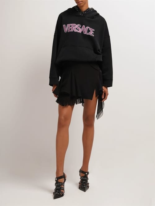 Versace: 不对称真丝乔其纱迷你短裙