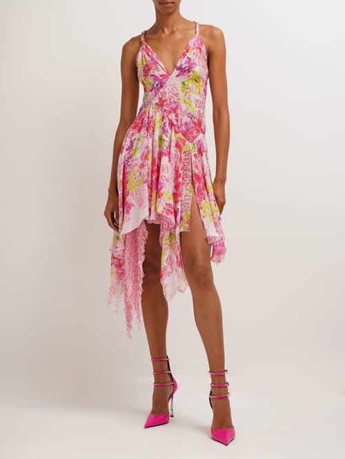 Versace: Vestido de seda con bajo asimétrico