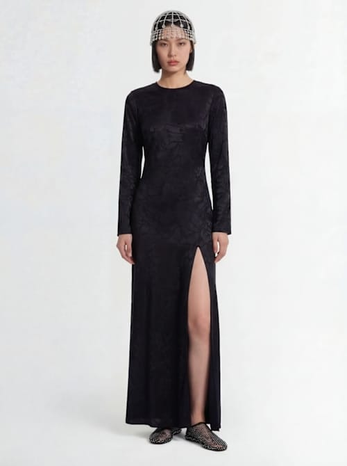 ANINE BING: Vestido largo de jacquard de seda
