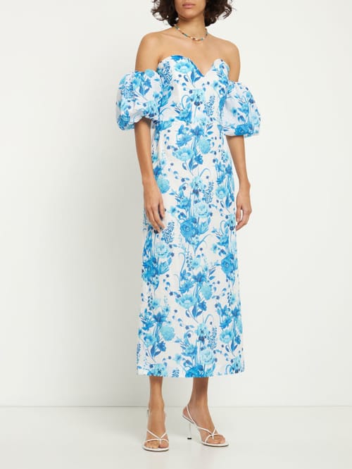 Borgo De Nor: Vestido midi de algodón con mangas abullonadas
