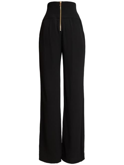 Balmain: 高腰粘胶纤维绉纱裤子