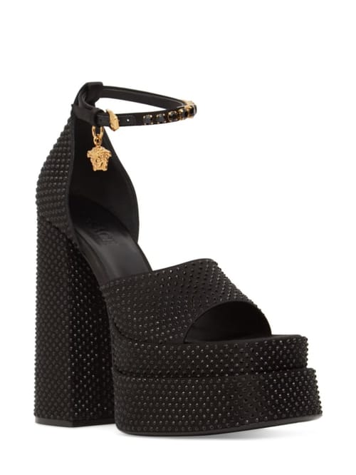 Versace: 155毫米装饰绸缎凉鞋