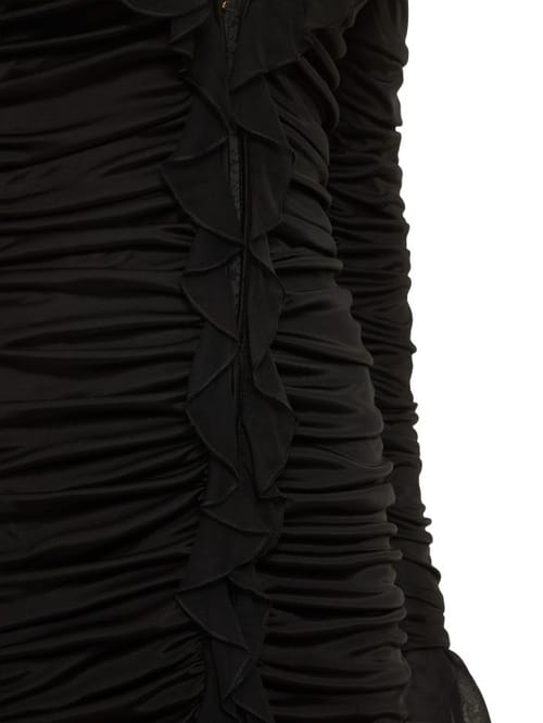 Blumarine: Ruched mini dress with ruffles
