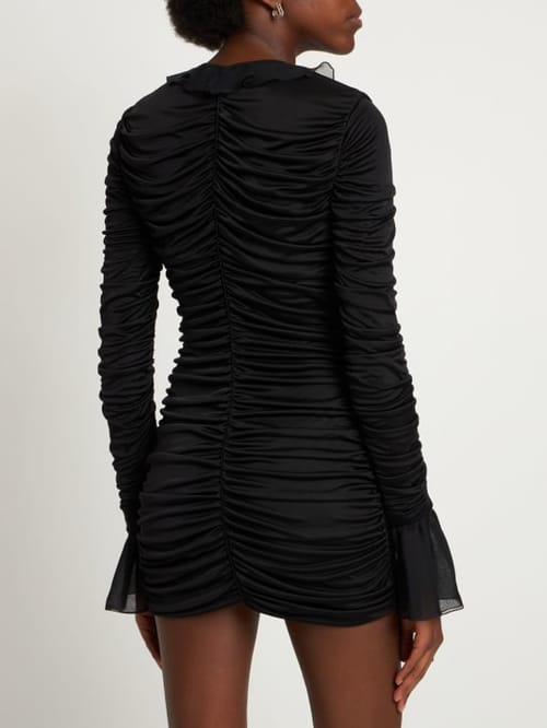 Blumarine: Ruched mini dress with ruffles