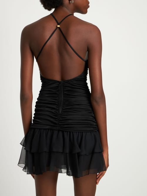 Blumarine: Ruched mini dress with ruffles