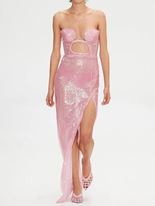 Nensi Dojaka: Abito lungo bustier con paillettes