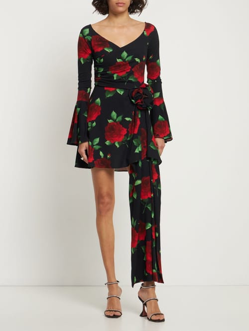 Magda Butrym: Draped jersey minidress with flower appliqu 