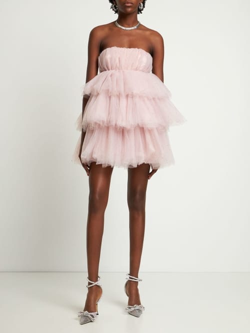 Rotate: Strapless ruffled tulle mini dress