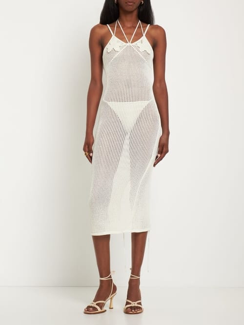 Andreadamo: Open-knit halterneck midi dress