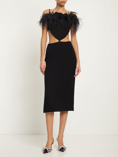 Mach & Mach: Robe midi en laine à plumes
