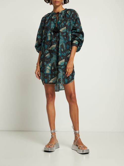Ulla Johnson: Biarrita棉质粘胶纤维迷你连衣裙