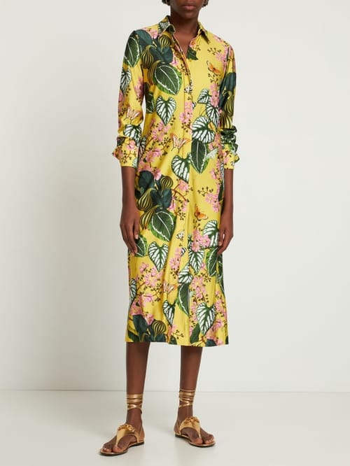 Oscar De La Renta: Vestido camisero midi estampado