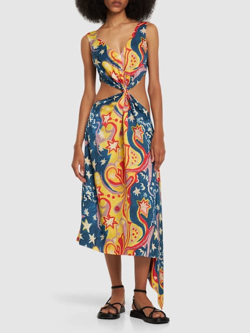 Marni: Printed midi dress with cut-out
