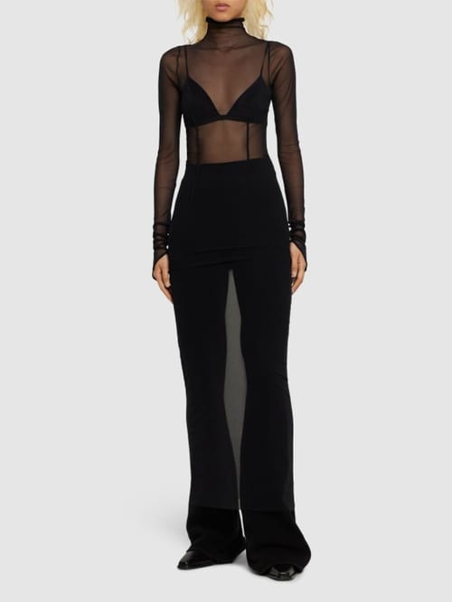 Ann Demeulemeester: High neck stretch tulle maxi dress