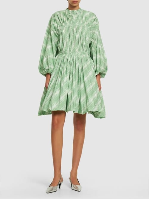 Jil Sander: Vestido de cuadros con mangas abullonadas