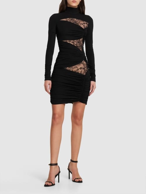 Giambattista Valli: Ruched mini dress with lace