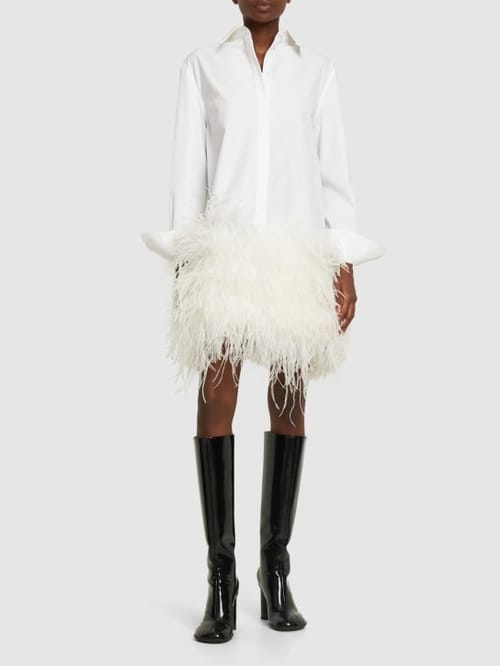 Valentino: Abito chemisier in cotone con piume