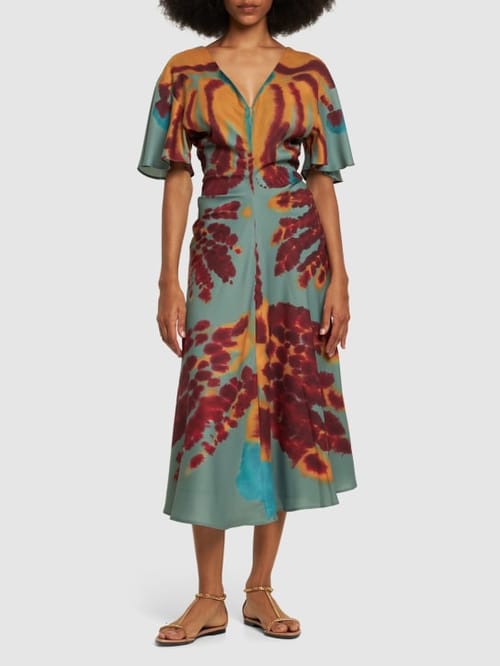 ALTUZARRA: Robe midi en crêpe à col V