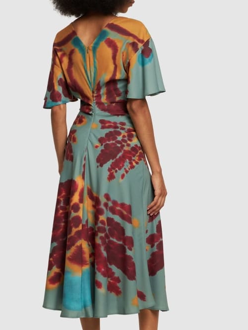 ALTUZARRA: Robe midi en crêpe à col V