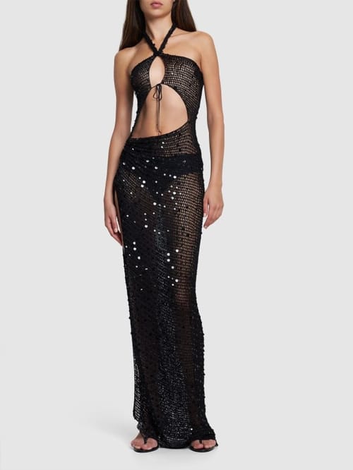 Aya Muse: Vestido largo de punto calado con lentejuelas