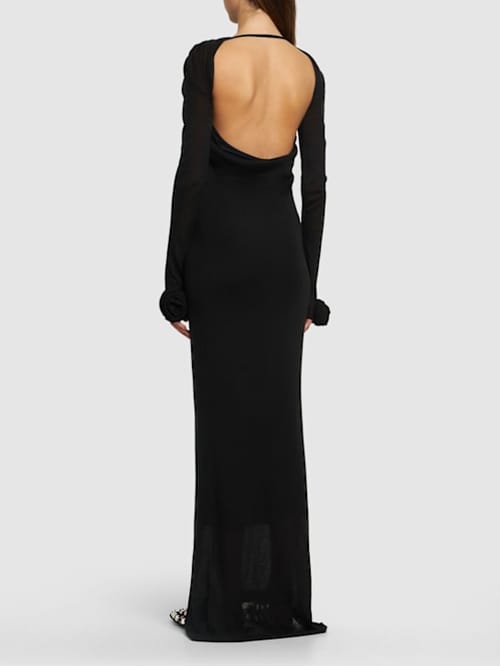 Blumarine: Long dress with floral appliqu s
