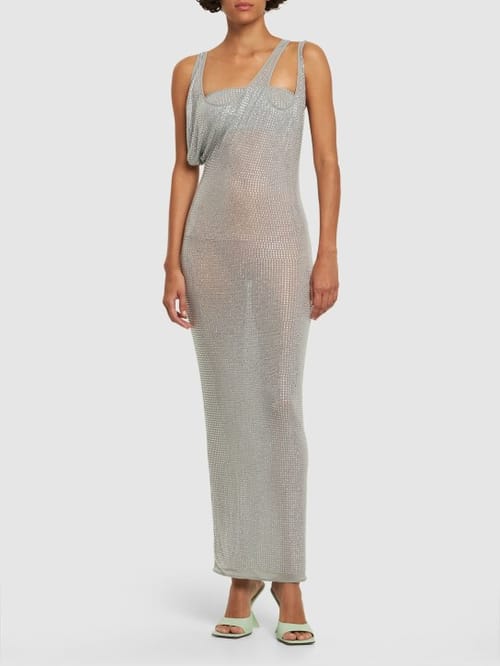 The Attico: Cupro maxi dress with crystals