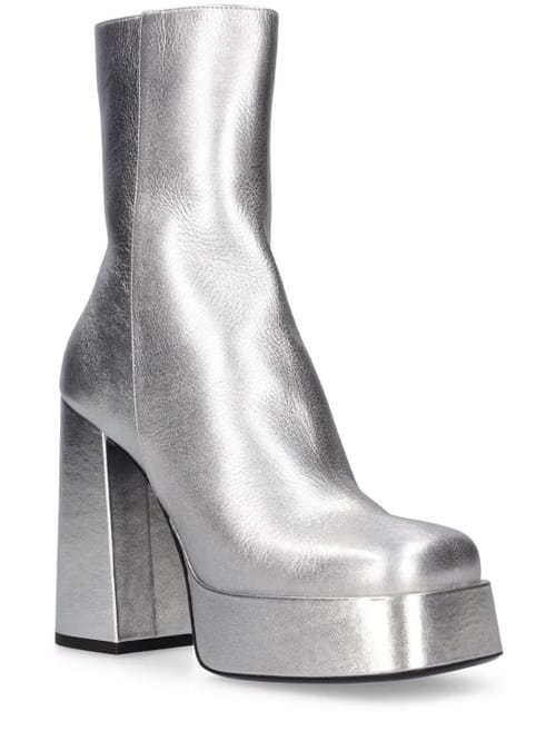 Versace: 120毫米金属色皮革靴子