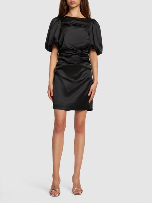 Designers Remix: Abito corto in raso con maniche a sbuffo