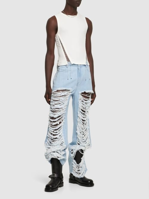 Dion Lee: 破洞棉质阔腿牛仔裤