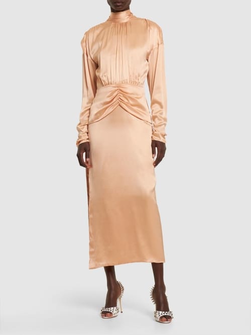 Alessandra Rich: Vestido midi de seda con drapeado