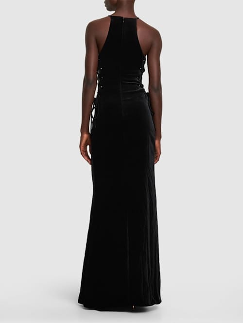 Alessandra Rich: Vestido largo de terciopelo con lazada